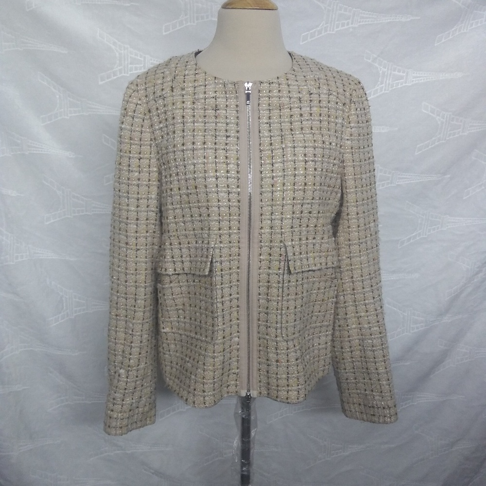 Tory Burch Beige Brown Wool Tweed Blend Coat